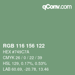 Color code: RGB 116 156 122 | qconv.com