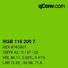 Farbcode: RGB 116 200 7 | qconv.com