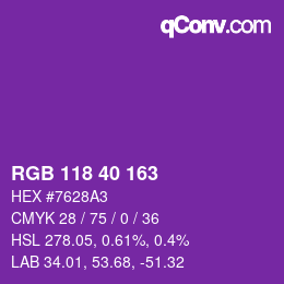 Color code: RGB 118 40 163 | qconv.com