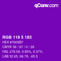 Color code: RGB 118 5 183 | qconv.com