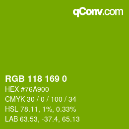 Farbcode: RGB 118 169 0 | qconv.com