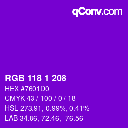 Color code: RGB 118 1 208 | qconv.com