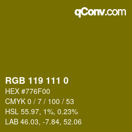 カラーコード: RGB 119 111 0 | qconv.com