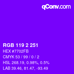 Code couleur: RGB 119 2 251 | qconv.com