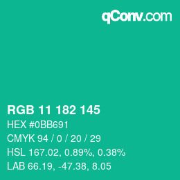 Código de color: RGB 11 182 145 | qconv.com