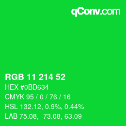 Color code: RGB 11 214 52 | qconv.com