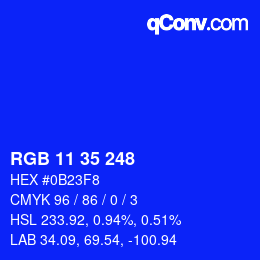 カラーコード: RGB 11 35 248 | qconv.com