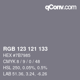 Farbcode: RGB 123 121 133 | qconv.com