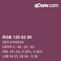 Color code: RGB 120 62 90 | qconv.com