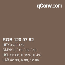 Color code: RGB 120 97 82 | qconv.com