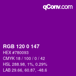 カラーコード: RGB 120 0 147 | qconv.com