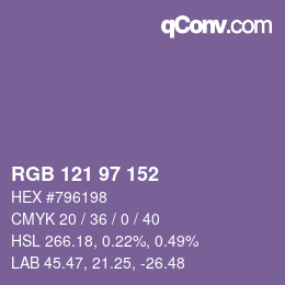 Código de color: RGB 121 97 152 | qconv.com