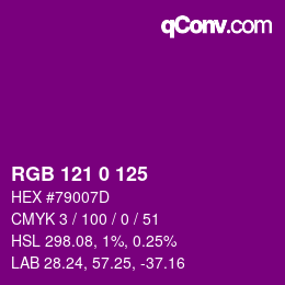 Code couleur: RGB 121 0 125 | qconv.com