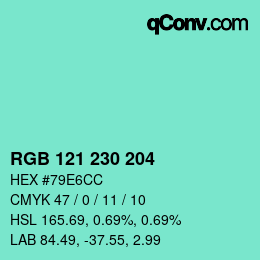 Color code: RGB 121 230 204 | qconv.com