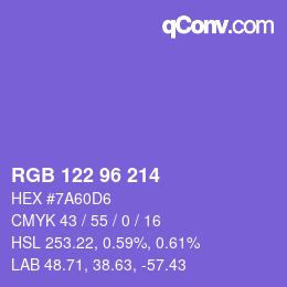 Color code: RGB 122 96 214 | qconv.com