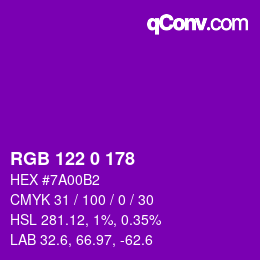 Color code: RGB 122 0 178 | qconv.com