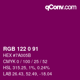 Code couleur: RGB 122 0 91 | qconv.com