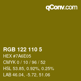 Color code: RGB 122 110 5 | qconv.com