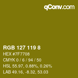 Color code: RGB 127 119 8 | qconv.com