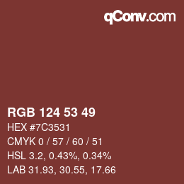 Código de color: RGB 124 53 49 | qconv.com