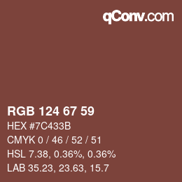 Color code: RGB 124 67 59 | qconv.com