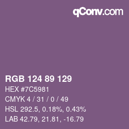 Código de color: RGB 124 89 129 | qconv.com