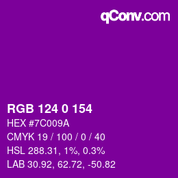 Código de color: RGB 124 0 154 | qconv.com