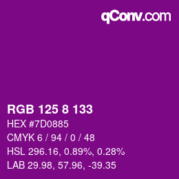 Code couleur: RGB 125 8 133 | qconv.com