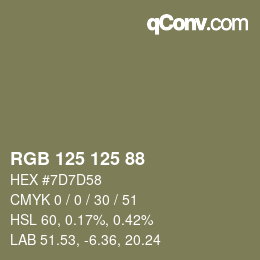 Código de color: RGB 125 125 88 | qconv.com