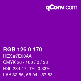 Color code: RGB 126 0 170 | qconv.com