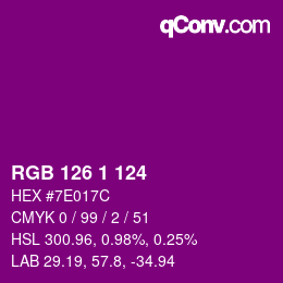 Color code: RGB 126 1 124 | qconv.com