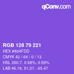 Code couleur: RGB 128 79 221 | qconv.com