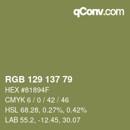 Color code: RGB 129 137 79 | qconv.com