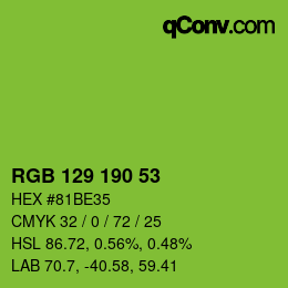 Color code: RGB 129 190 53 | qconv.com