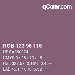 Código de color: RGB 133 96 116 | qconv.com