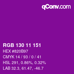 Farbcode: RGB 130 11 151 | qconv.com