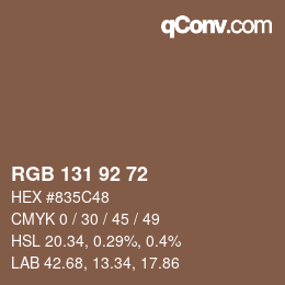 Color code: RGB 131 92 72 | qconv.com