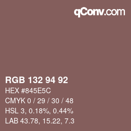 Código de color: RGB 132 94 92 | qconv.com