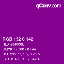 Code couleur: RGB 132 0 142 | qconv.com