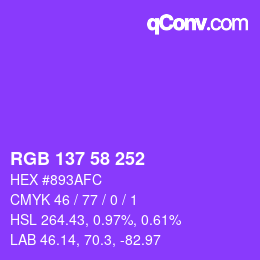 Color code: RGB 137 58 252 | qconv.com