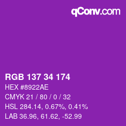 Code couleur: RGB 137 34 174 | qconv.com