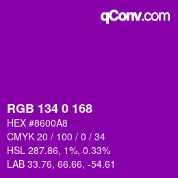 Code couleur: RGB 134 0 168 | qconv.com