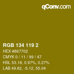 カラーコード: RGB 134 119 2 | qconv.com