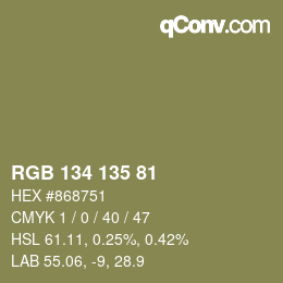 Color code: RGB 134 135 81 | qconv.com