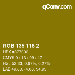 カラーコード: RGB 135 118 2 | qconv.com