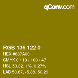 Color code: RGB 136 122 0 | qconv.com