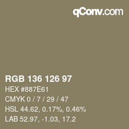 Código de color: RGB 136 126 97 | qconv.com