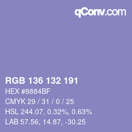 Code couleur: RGB 136 132 191 | qconv.com