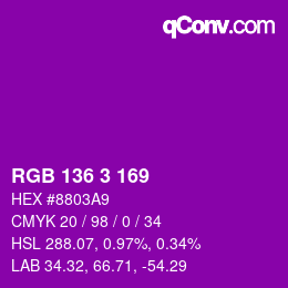 カラーコード: RGB 136 3 169 | qconv.com