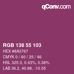 Color code: RGB 138 55 103 | qconv.com